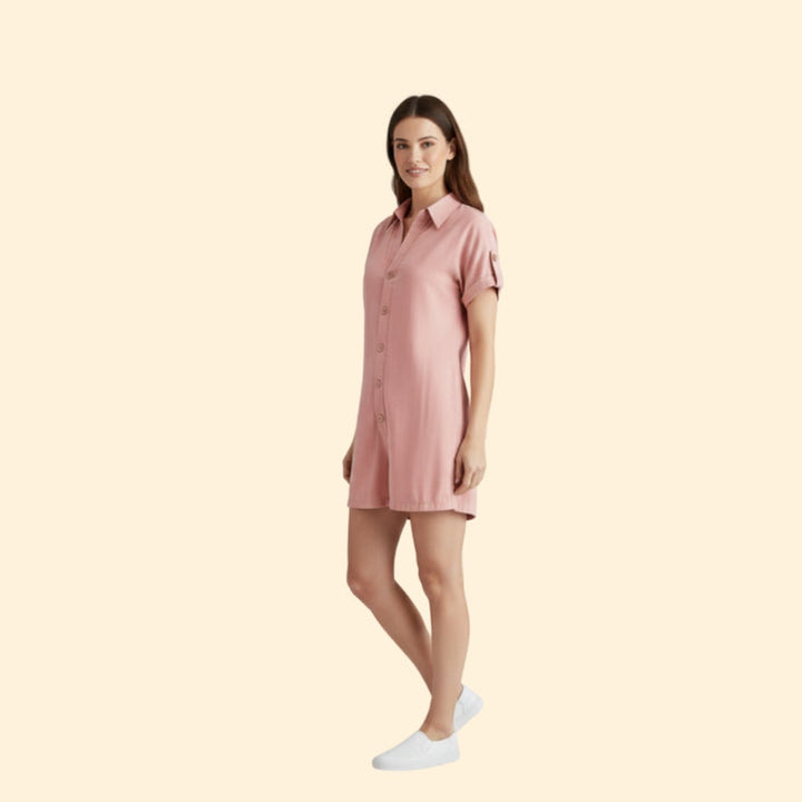 Women’s Short Sleeve Jumpsuit with Collar