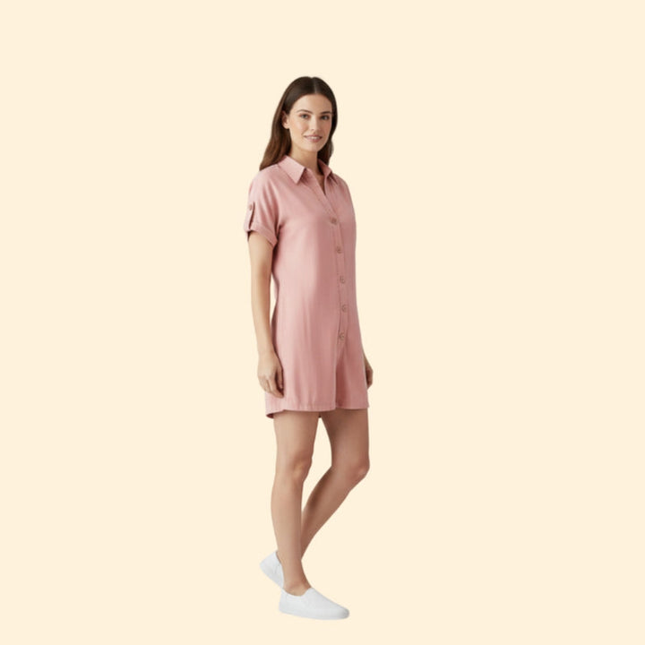 Women’s Short Sleeve Jumpsuit with Collar