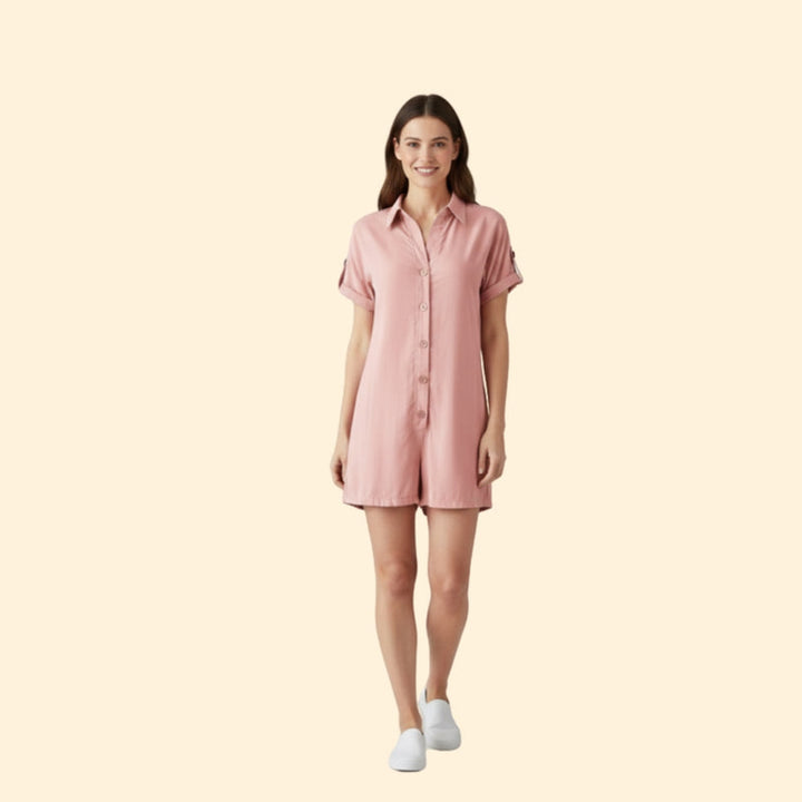 Women’s Short Sleeve Jumpsuit with Collar