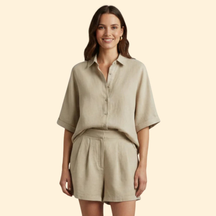 Women’s Button-Up Shirt and Shorts Set