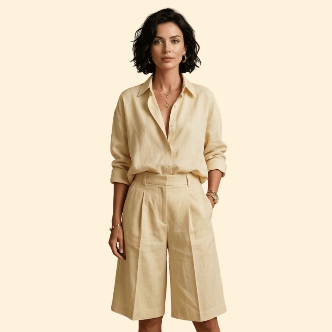 Women’s Button-Up Shirt with Loose Tailored Pants
