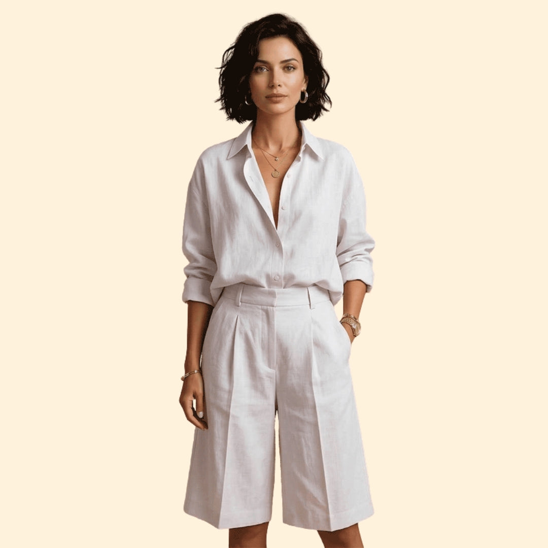 Women’s Button-Up Shirt with Loose Tailored Pants