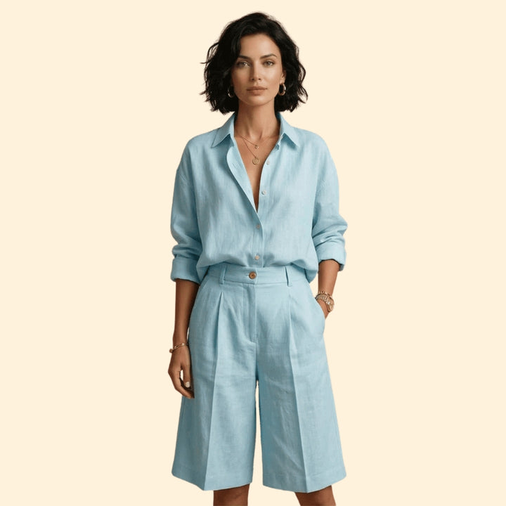 Women’s Button-Up Shirt with Loose Tailored Pants