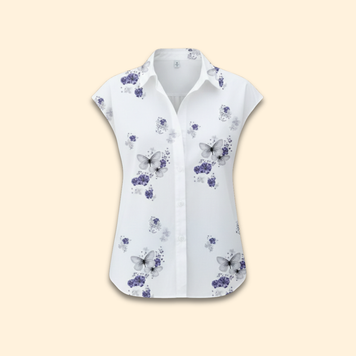 Women’s Button-Up Top with Butterfly Print