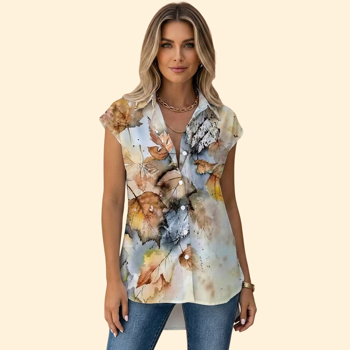 Women’s Button-Up Top with Butterfly Print