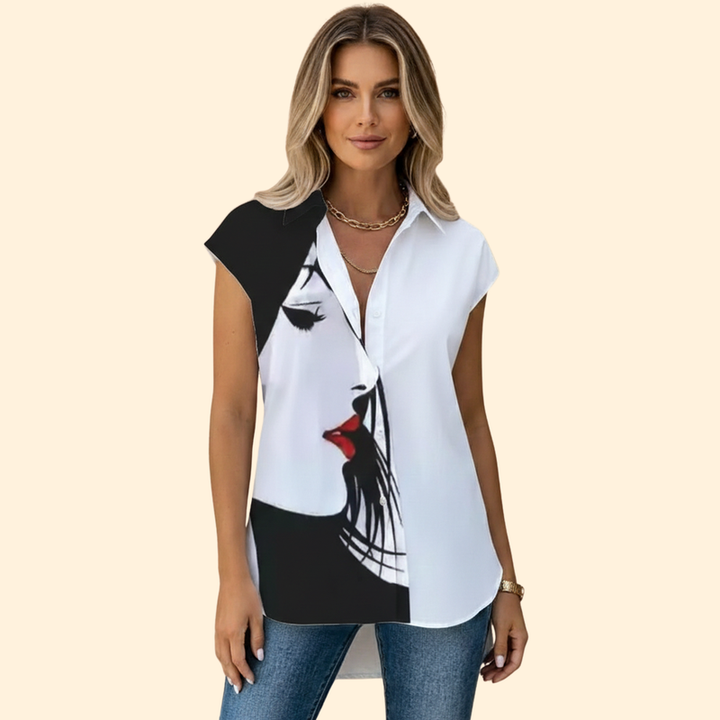 Women’s Button-Up Top with Butterfly Print