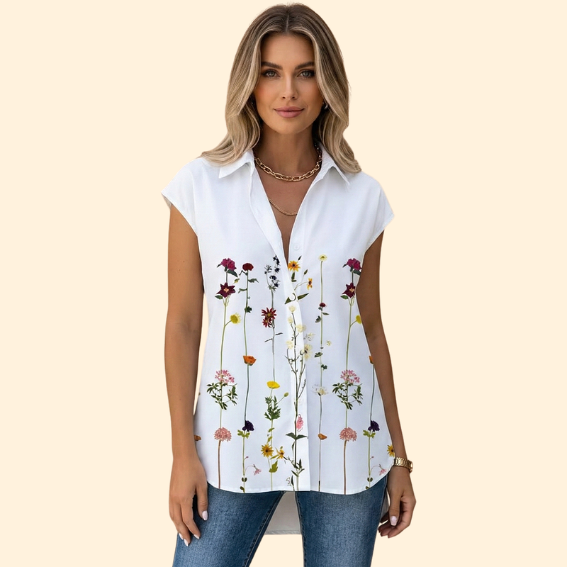 Women’s Button-Up Top with Butterfly Print