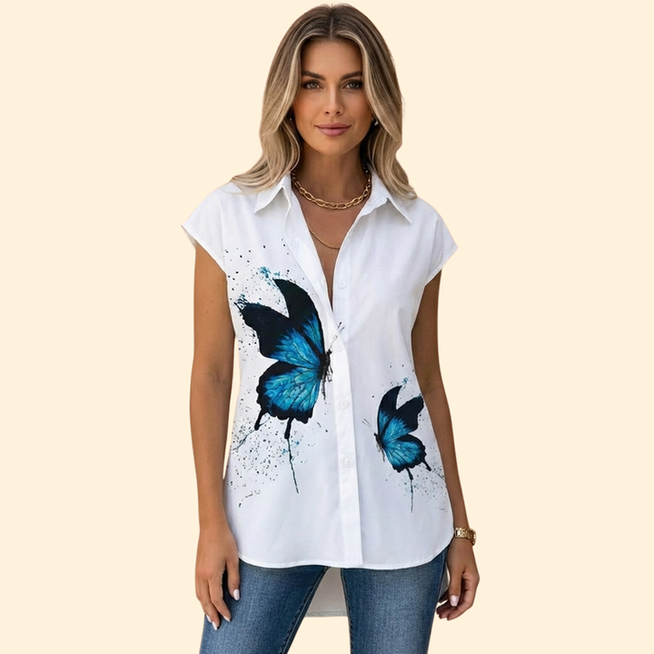 Women’s Button-Up Top with Butterfly Print
