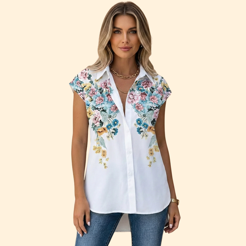 Women’s Button-Up Top with Butterfly Print