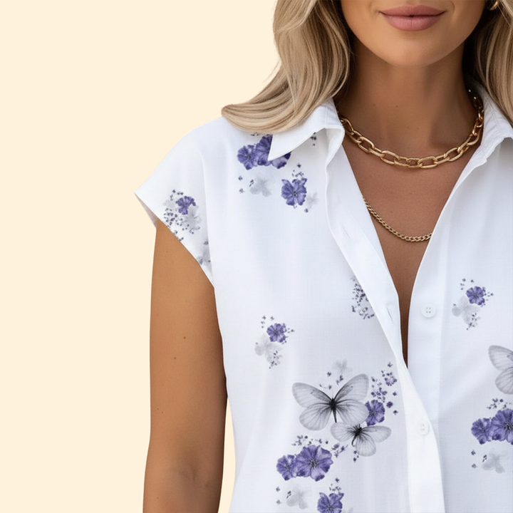 Women’s Button-Up Top with Butterfly Print