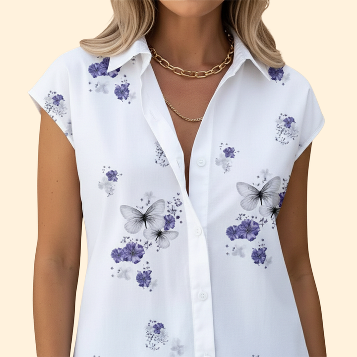 Women’s Button-Up Top with Butterfly Print