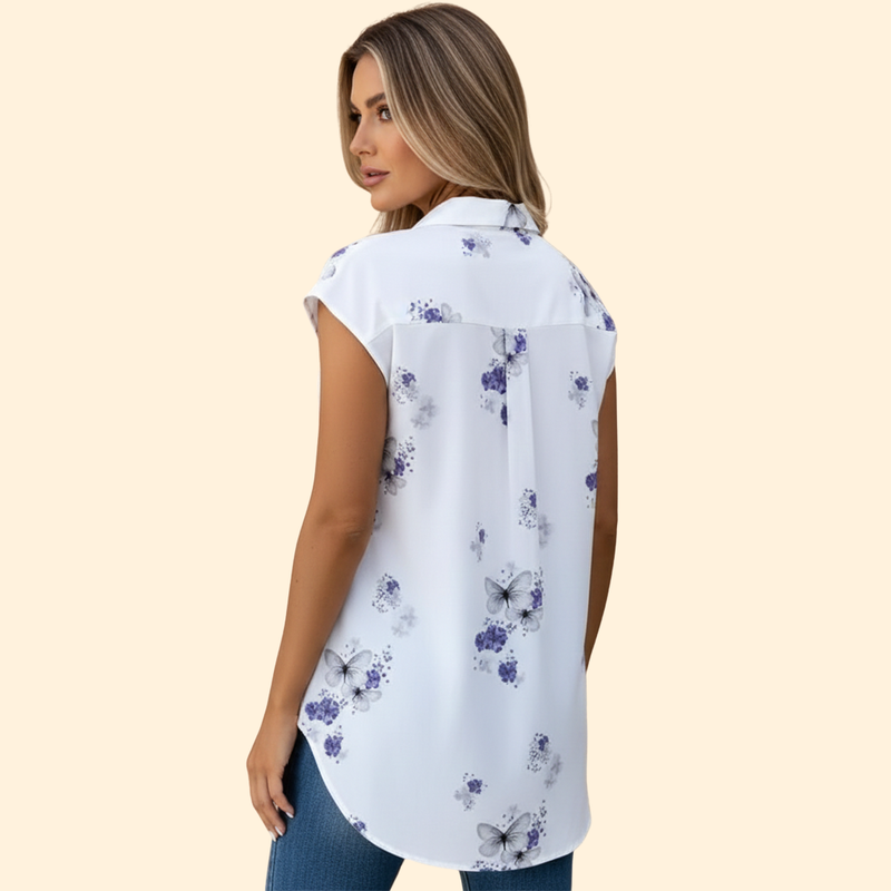 Women’s Button-Up Top with Butterfly Print