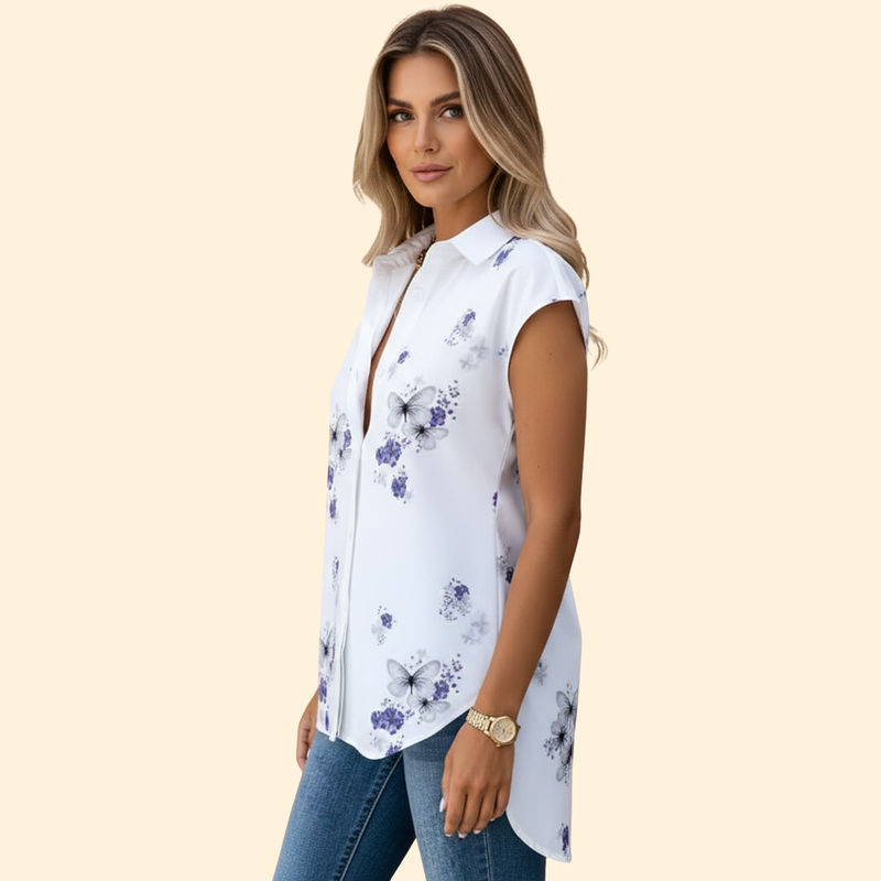 Women’s Button-Up Top with Butterfly Print