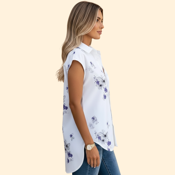 Women’s Button-Up Top with Butterfly Print