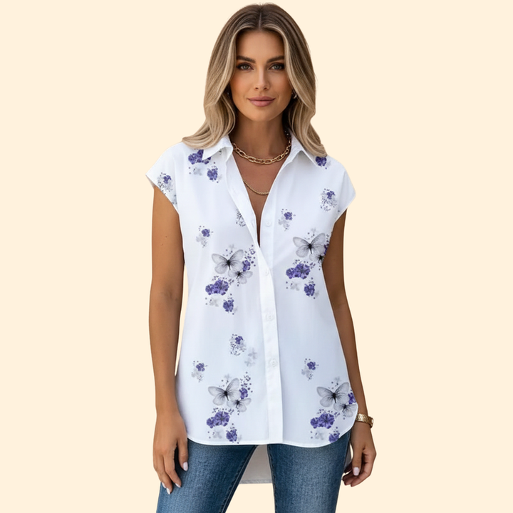 Women’s Button-Up Top with Butterfly Print