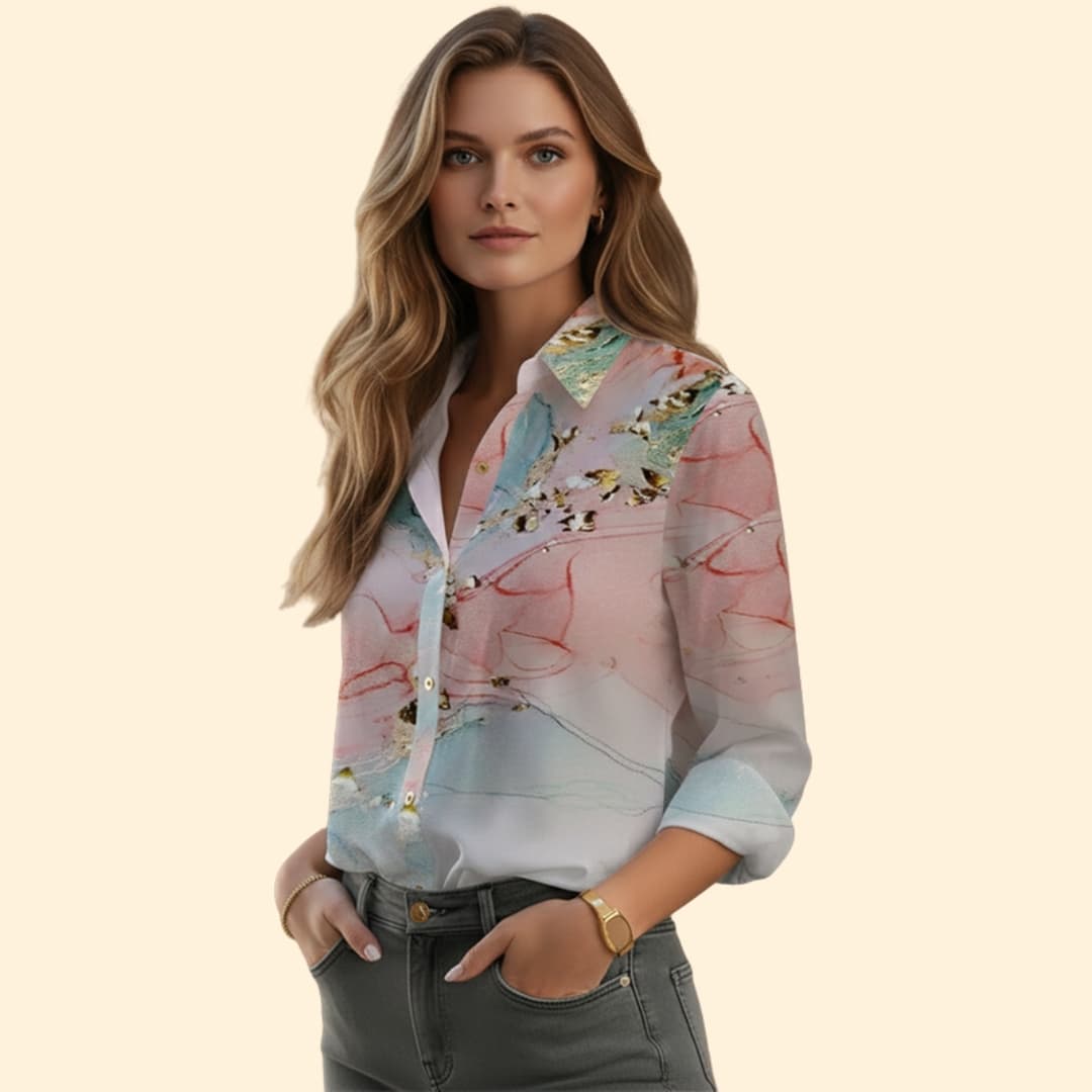 Women’s Button-up Blouse with Floral Pattern