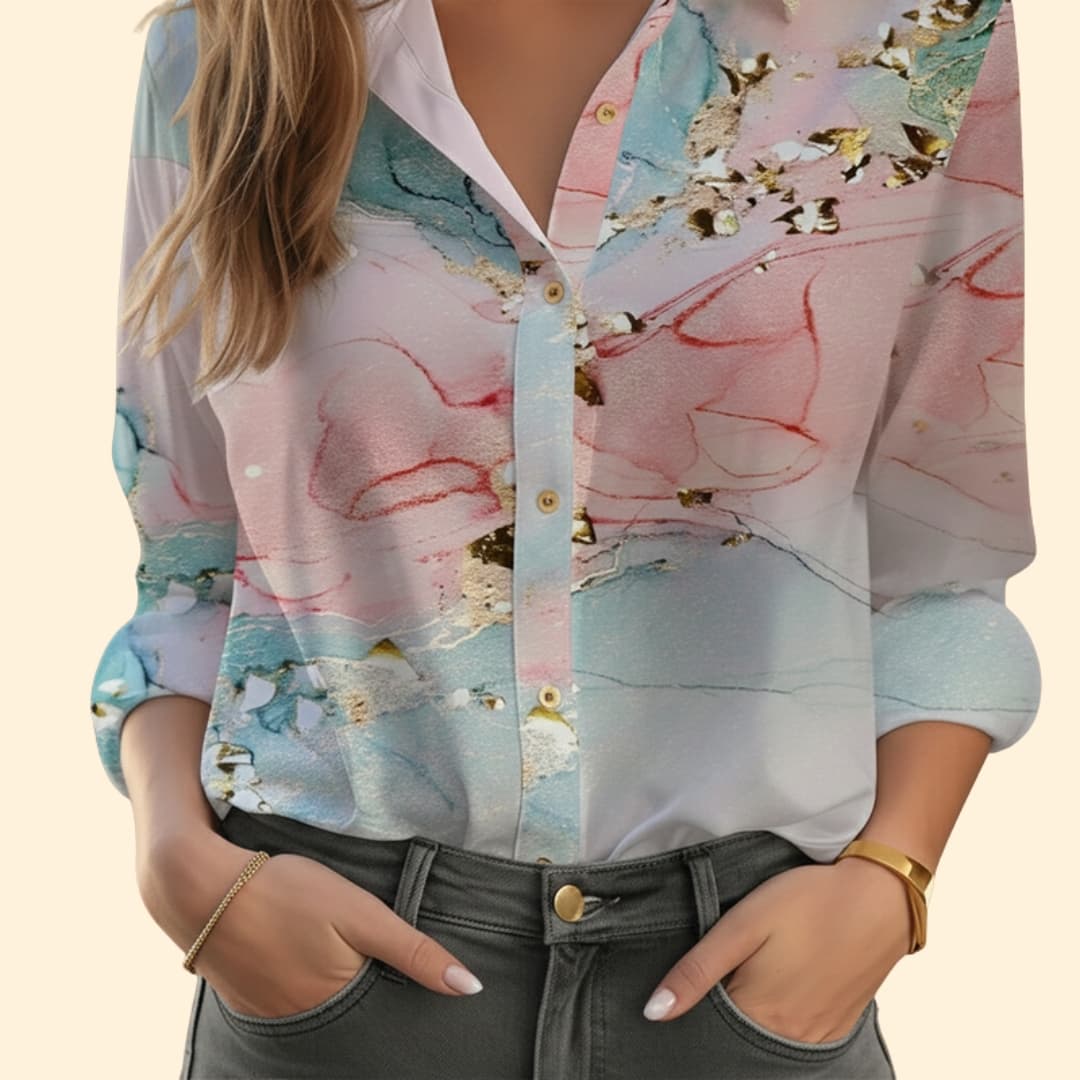 Women’s Button-up Blouse with Floral Pattern