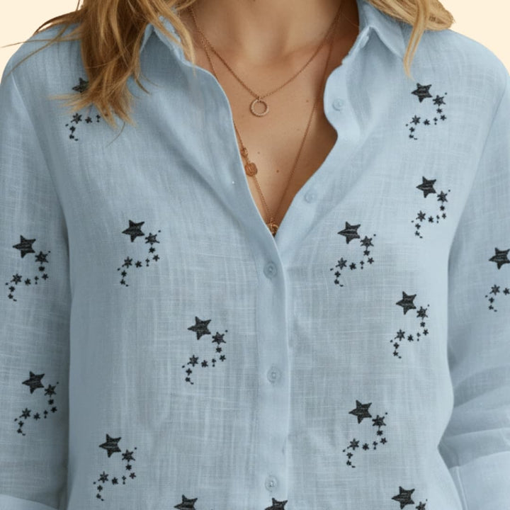 Women’s Button-up Blouse with Star Print