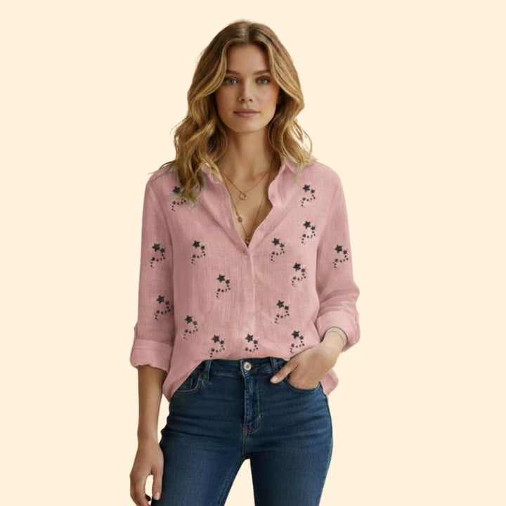 Women’s Button-up Blouse with Star Print