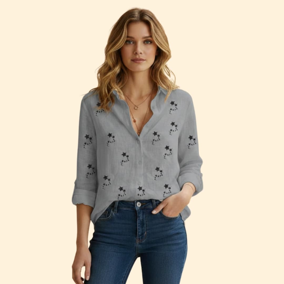Women’s Button-up Blouse with Star Print