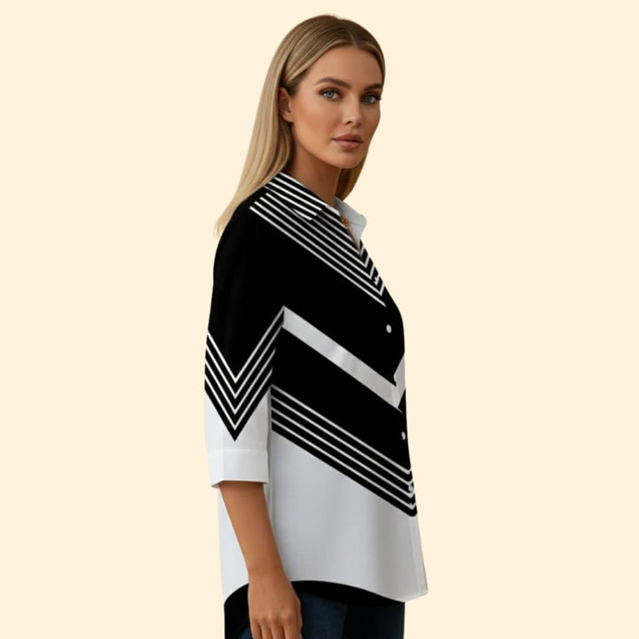 Women’s Button-up Blouse with Striped Pattern