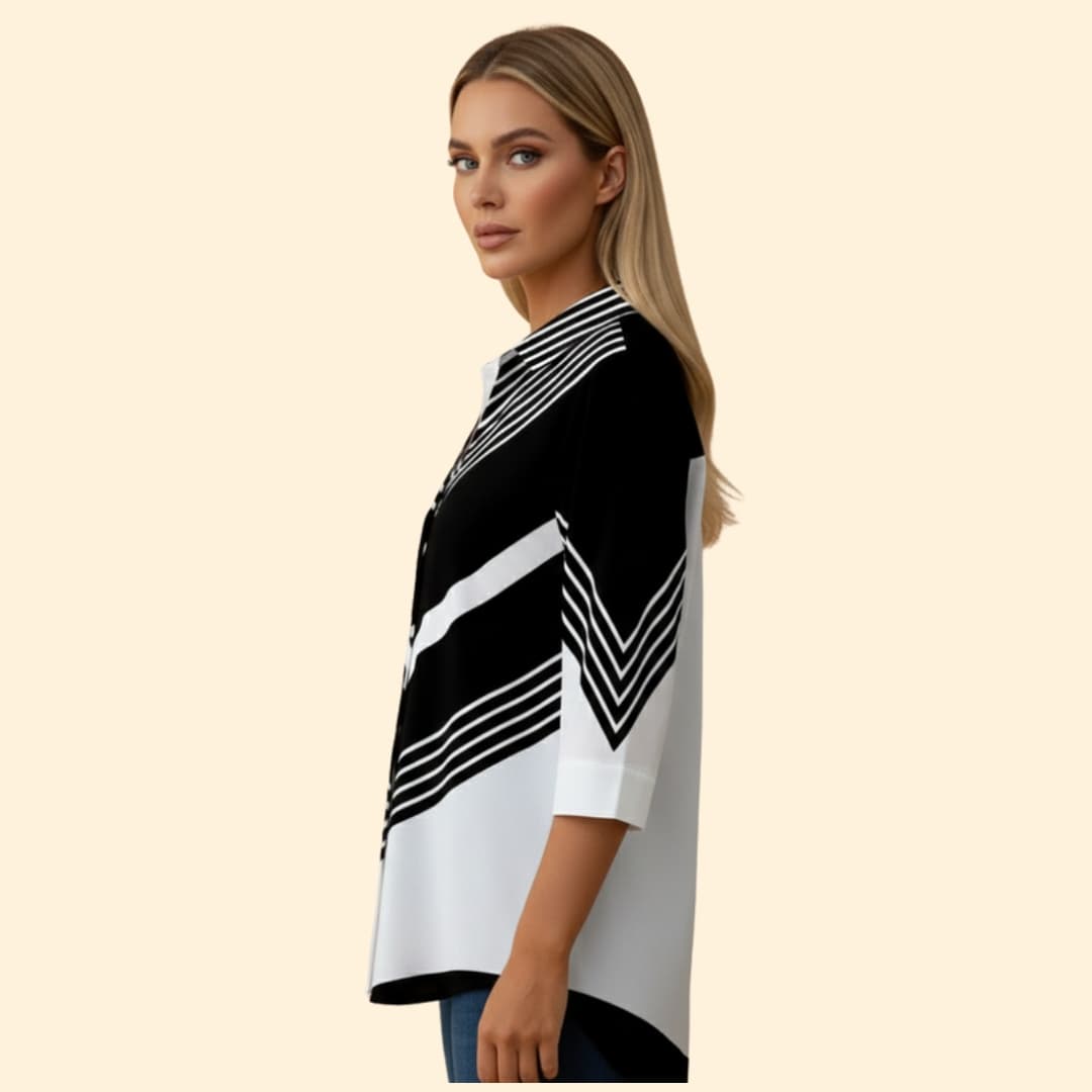 Women’s Button-up Blouse with Striped Pattern