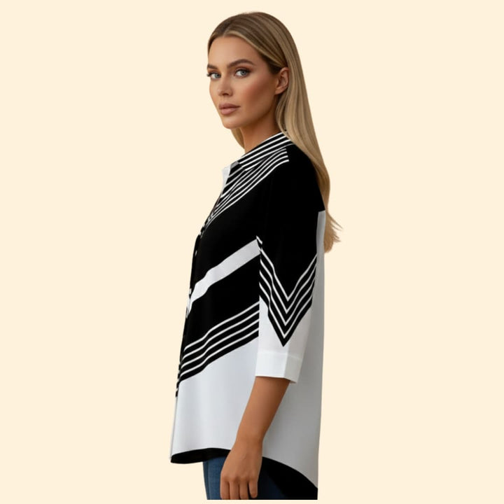 Women’s Button-up Blouse with Striped Pattern