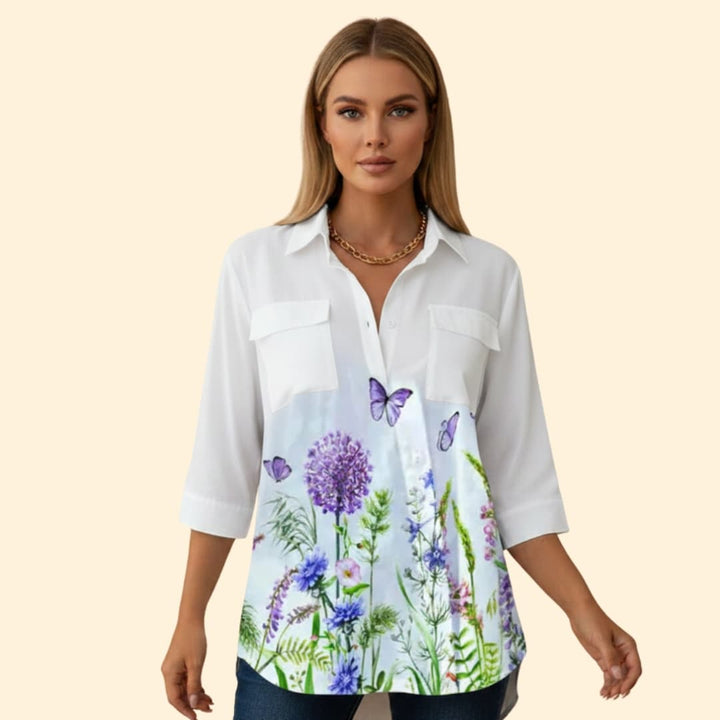 Women’s Button-up Blouse with Striped Pattern