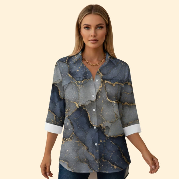 Women’s Button-up Blouse with Striped Pattern