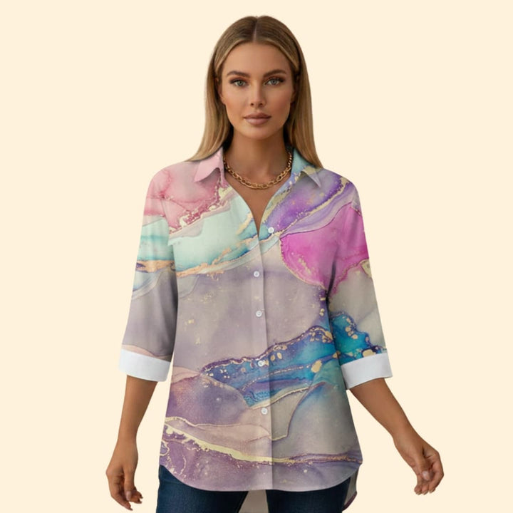 Women’s Button-up Blouse with Striped Pattern