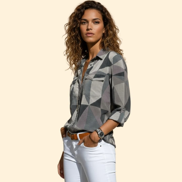 Women’s Button-up Shirt with Geometric Print