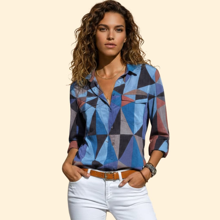 Women’s Button-up Shirt with Geometric Print