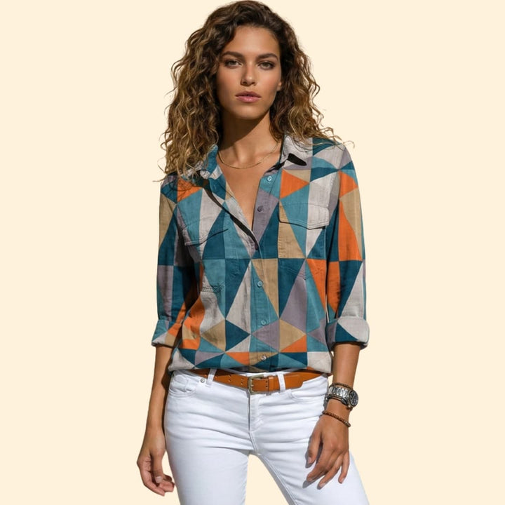 Women’s Button-up Shirt with Geometric Print