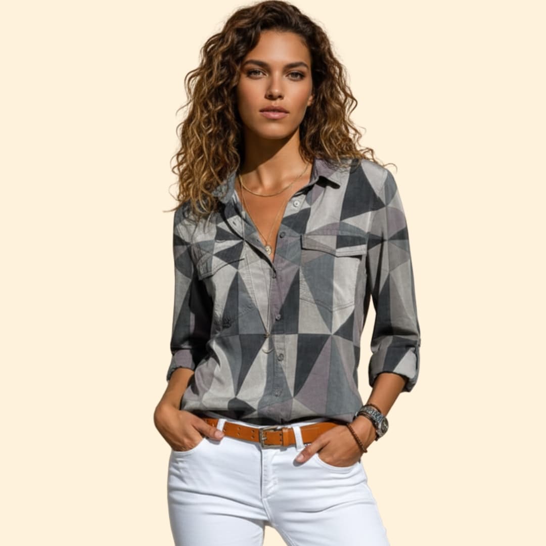 Women’s Button-up Shirt with Geometric Print