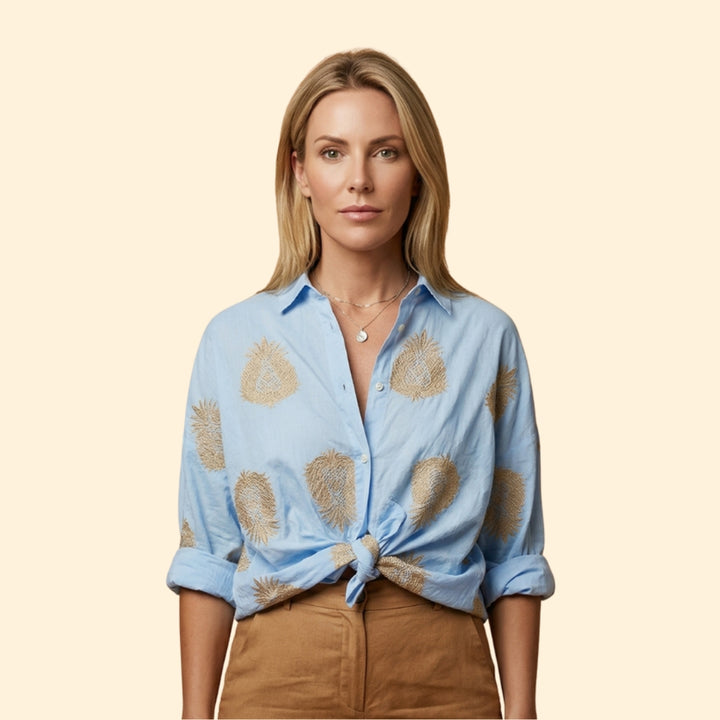 Women’s Button Blouse with Embroidered Details