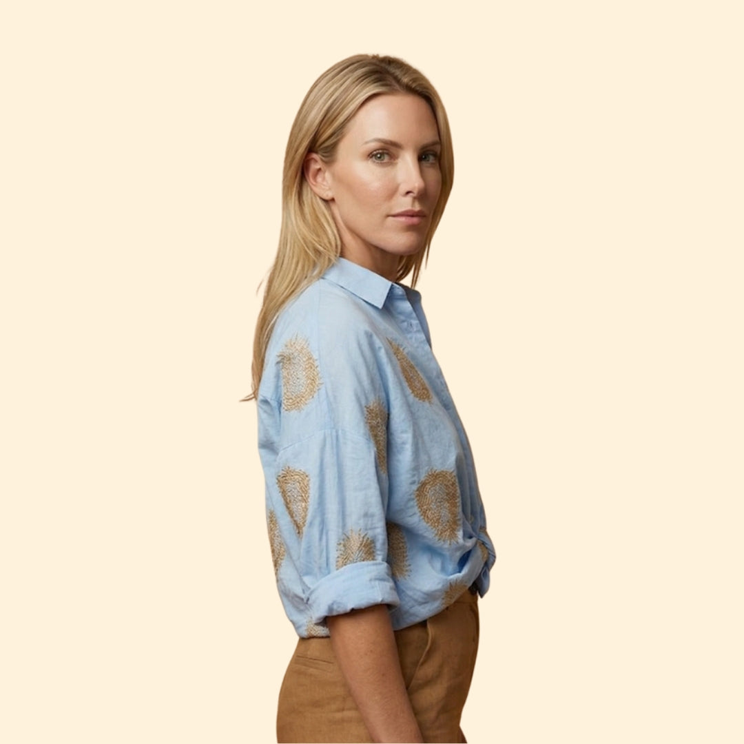 Women’s Button Blouse with Embroidered Details
