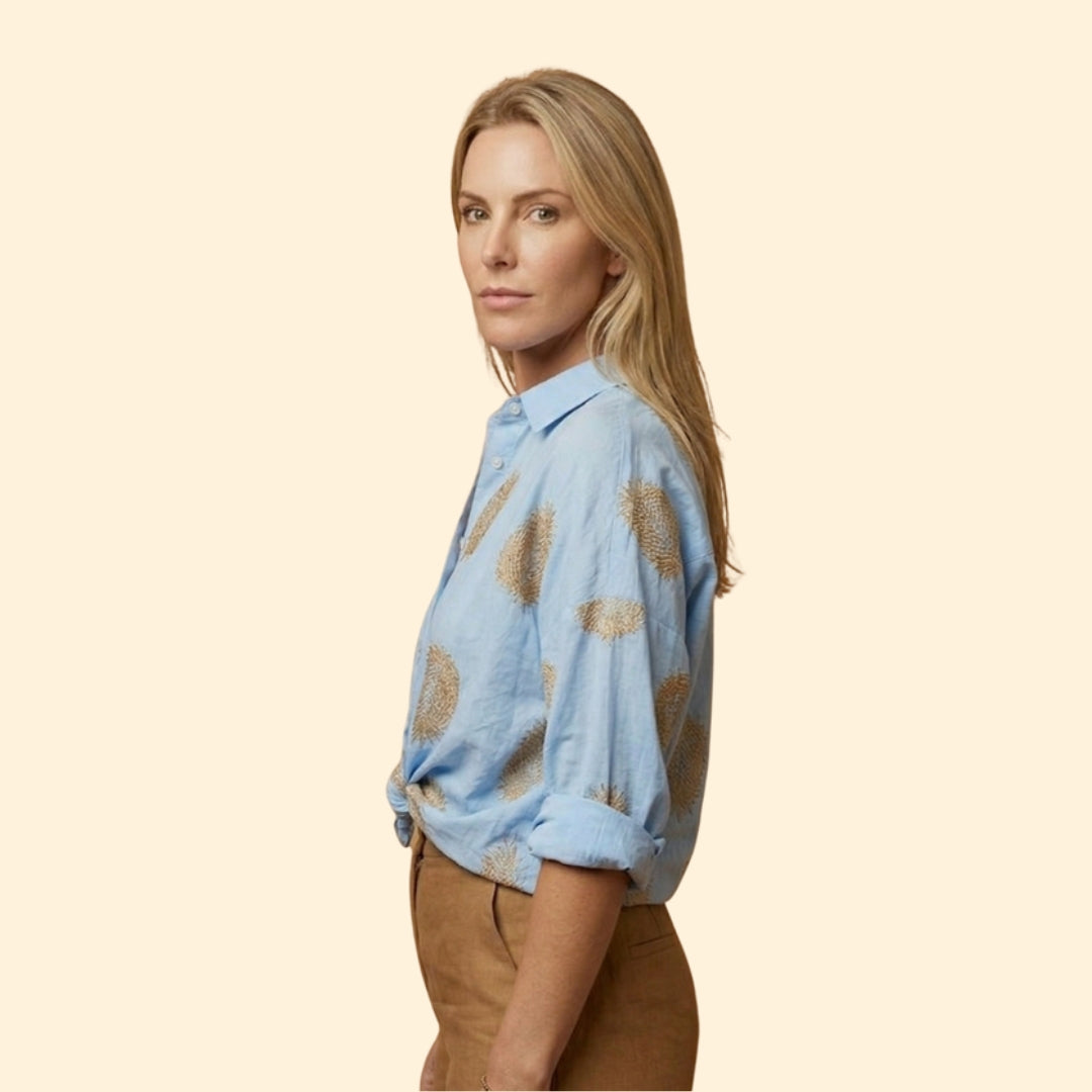 Women’s Button Blouse with Embroidered Details