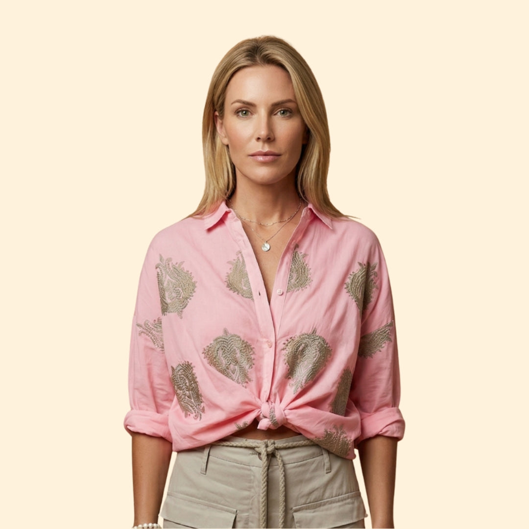 Women’s Button Blouse with Embroidered Details