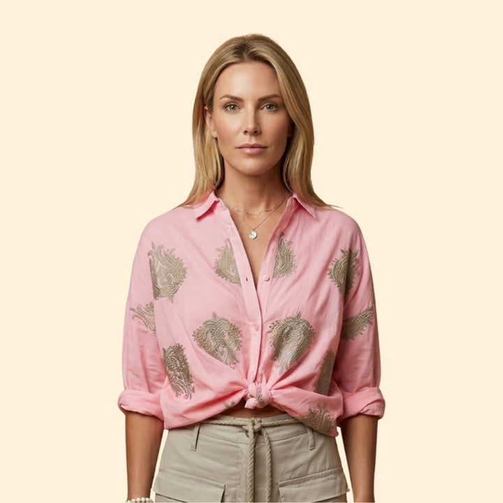 Women’s Button Blouse with Embroidered Details