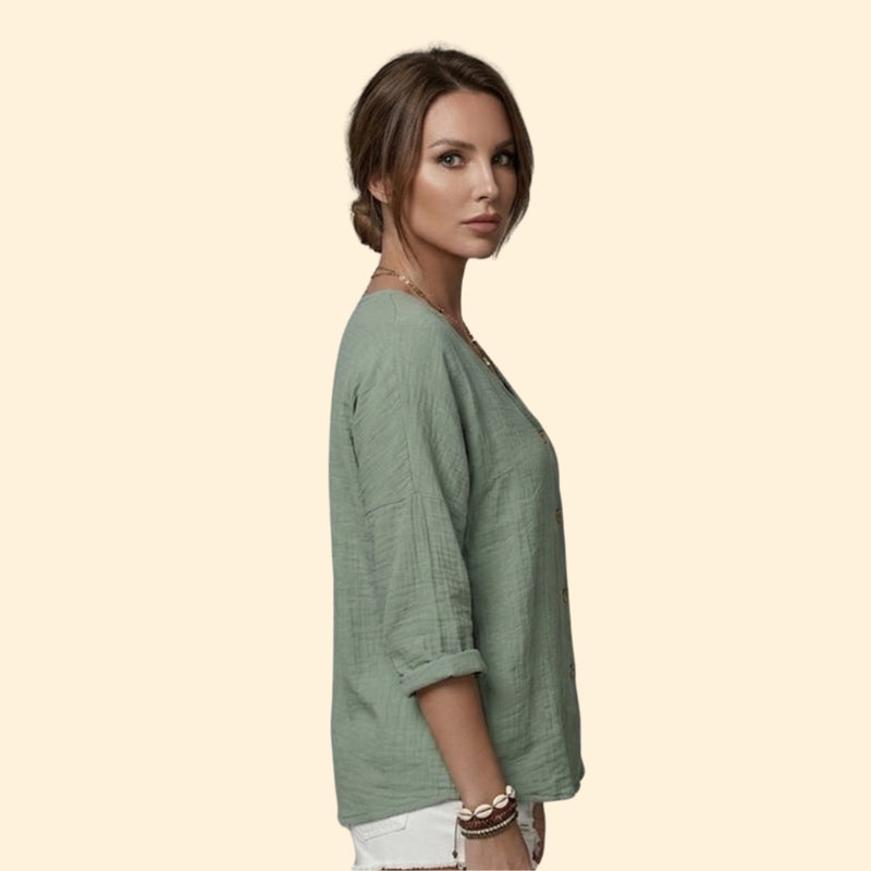 Women’s Button Down Blouse with V-Neckline