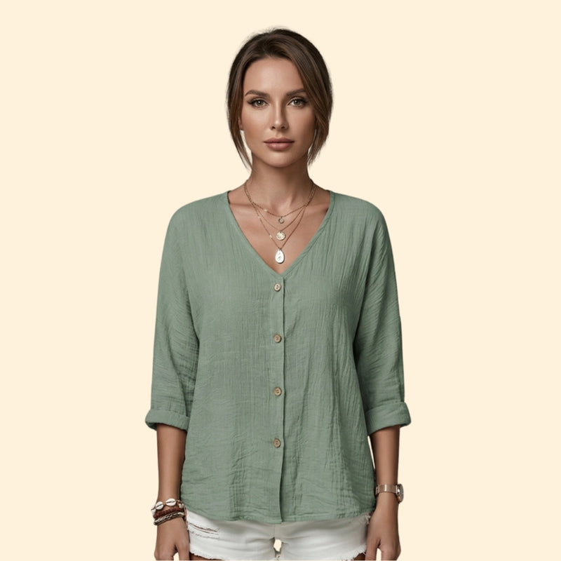 Women’s Button Down Blouse with V-Neckline