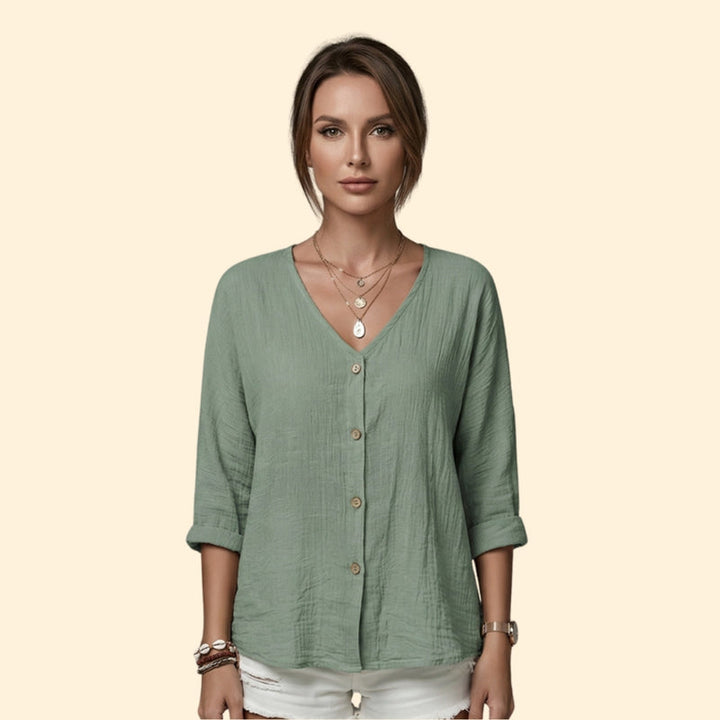 Women’s Button Down Blouse with V-Neckline