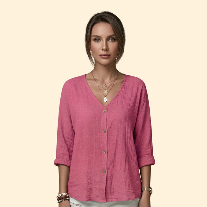Women’s Button Down Blouse with V-Neckline