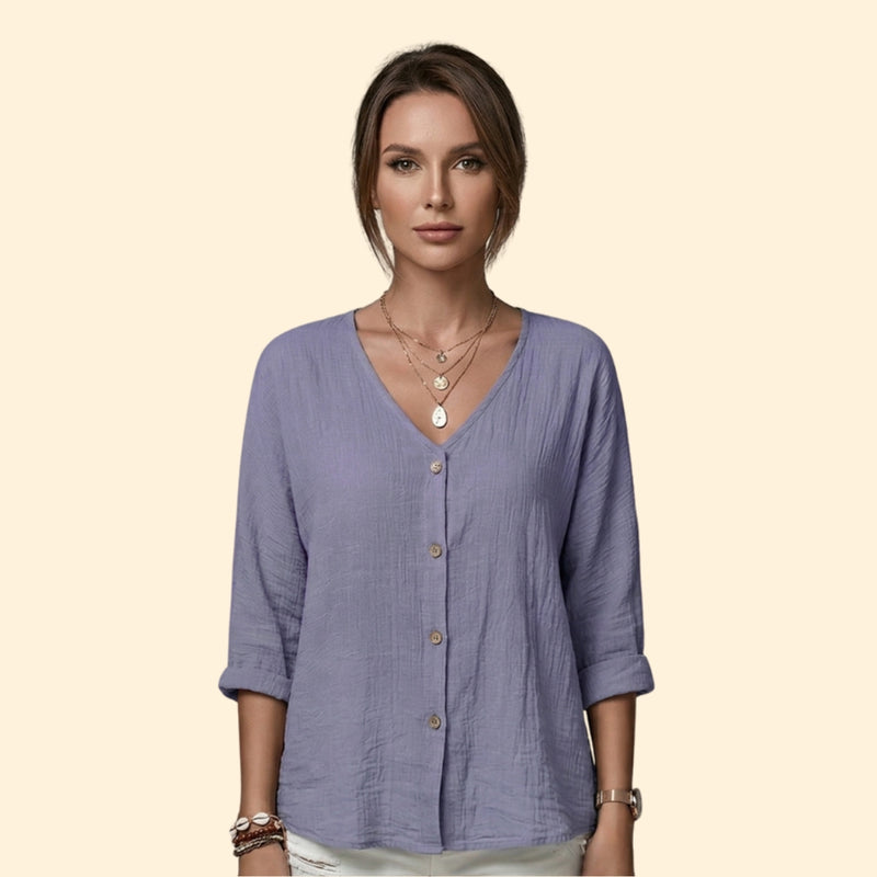 Women’s Button Down Blouse with V-Neckline