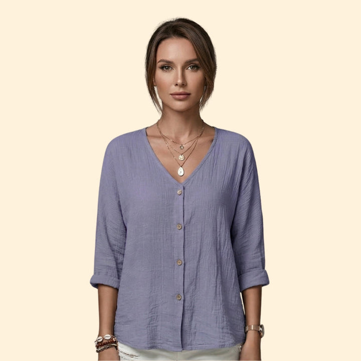 Women’s Button Down Blouse with V-Neckline
