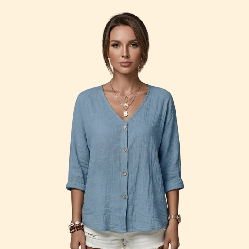 Women’s Button Down Blouse with V-Neckline
