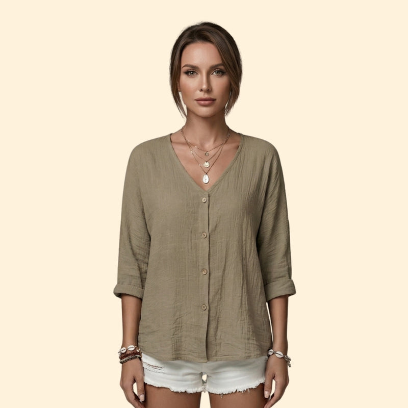 Women’s Button Down Blouse with V-Neckline
