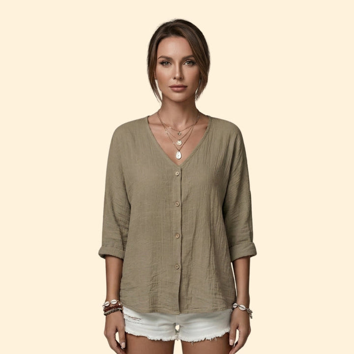 Women’s Button Down Blouse with V-Neckline