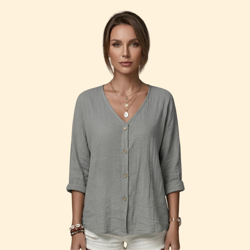 Women’s Button Down Blouse with V-Neckline