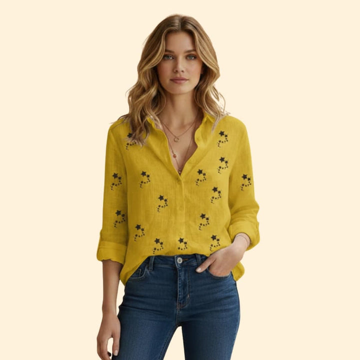 Women’s Button Front Blouse with Star Print